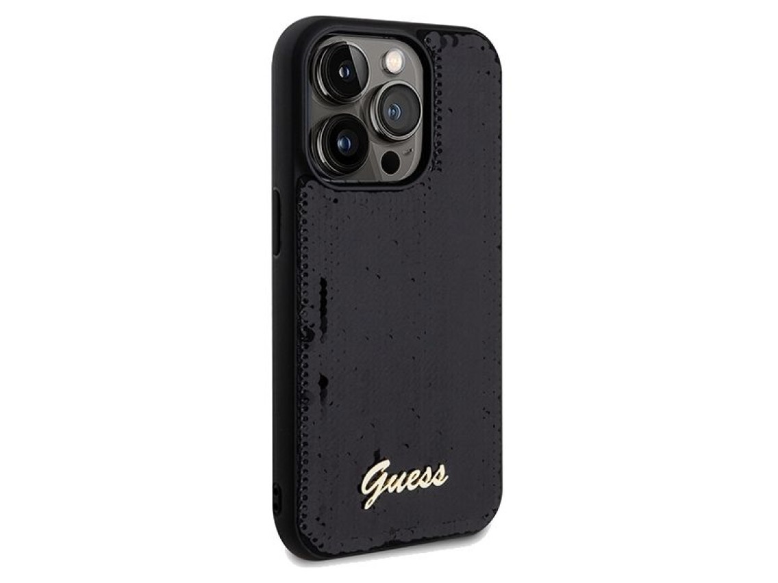 Guess Sequin Script Metal case for iPhone 14 Pro - black