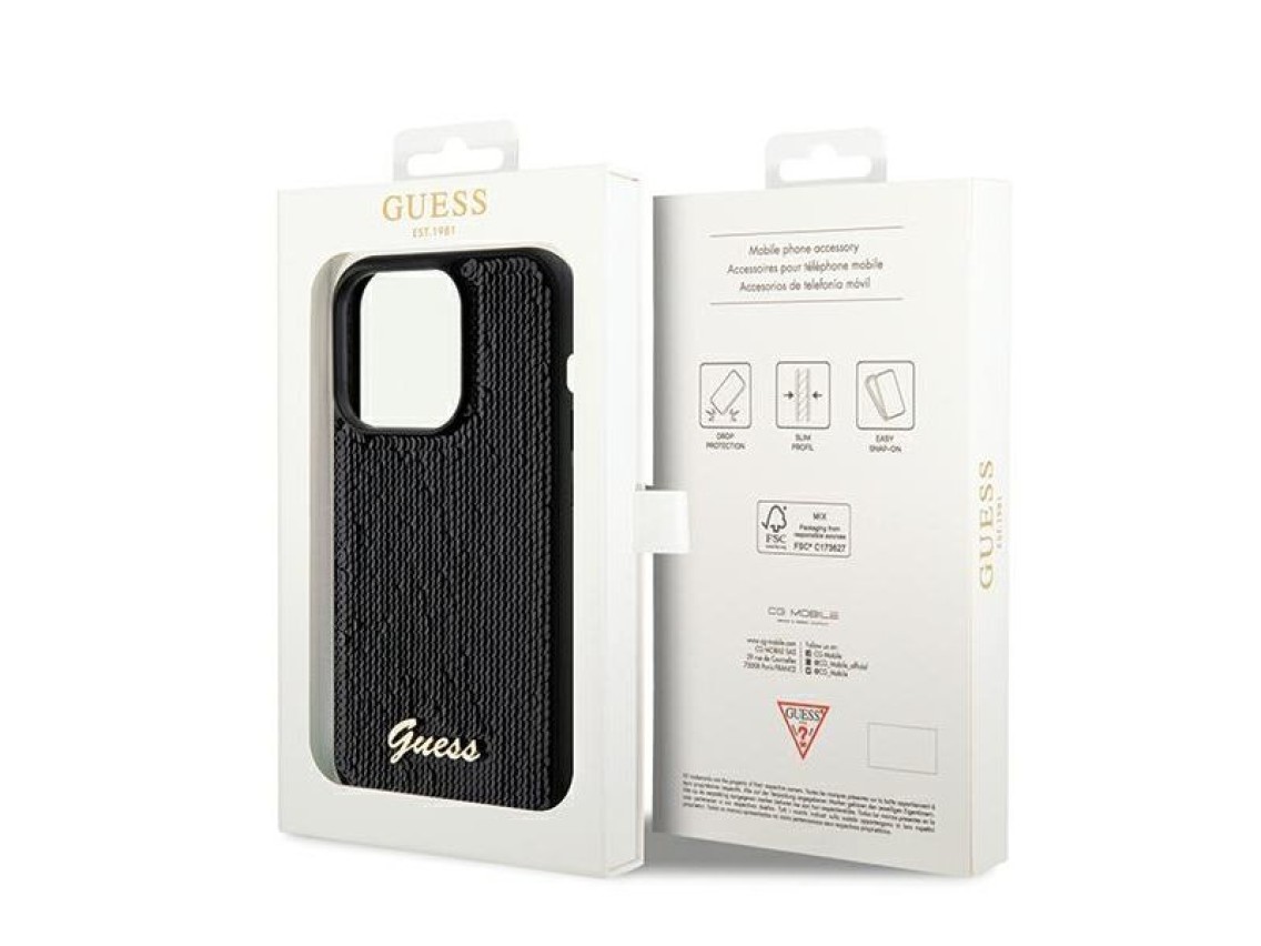 Guess Sequin Script Metal case for iPhone 14 Pro - black