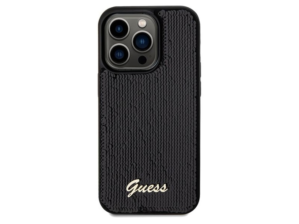 Guess Sequin Script Metal case for iPhone 14 Pro Max - black