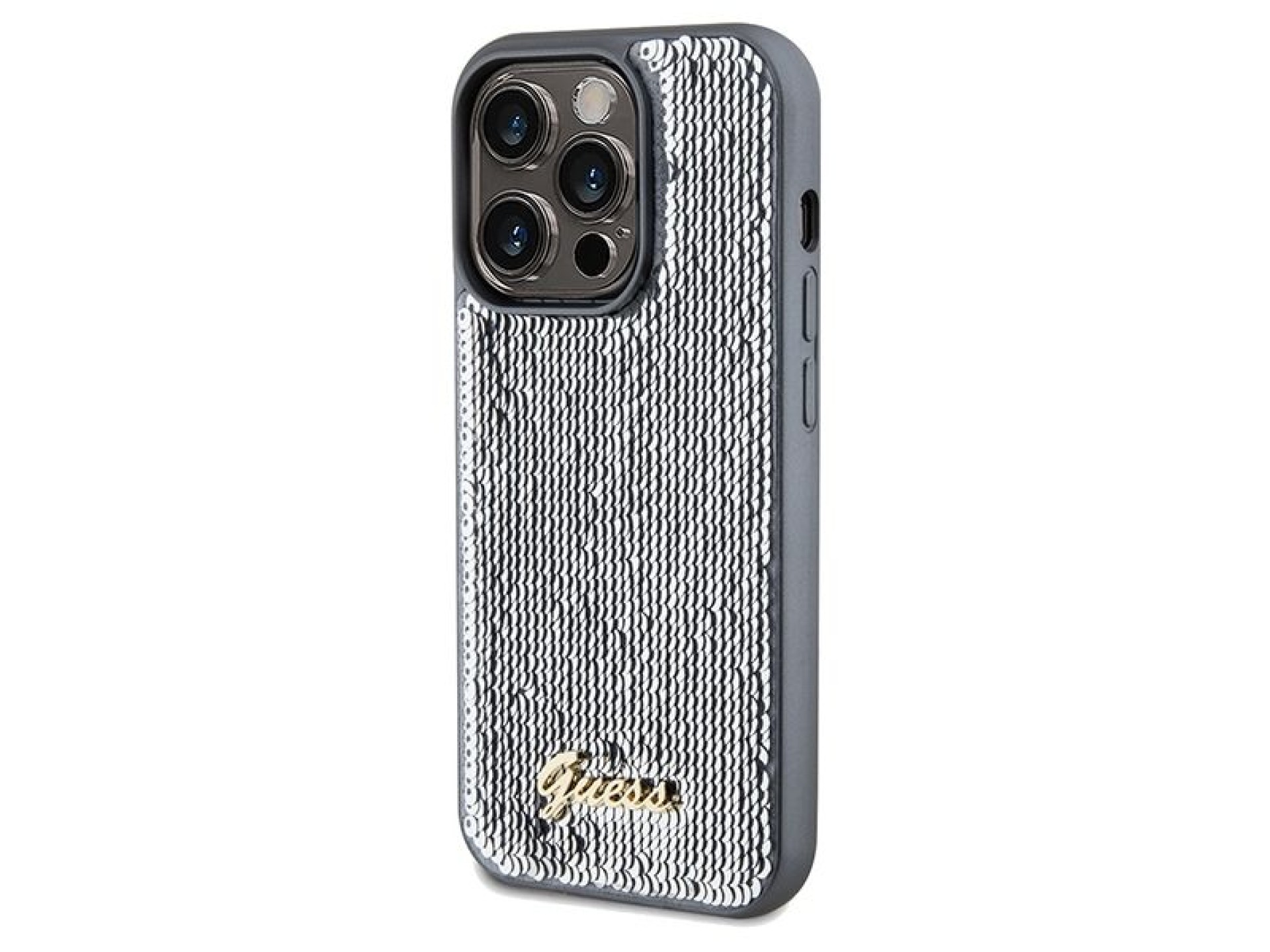 Guess Sequin Script Metal case for iPhone 14 Pro - silver