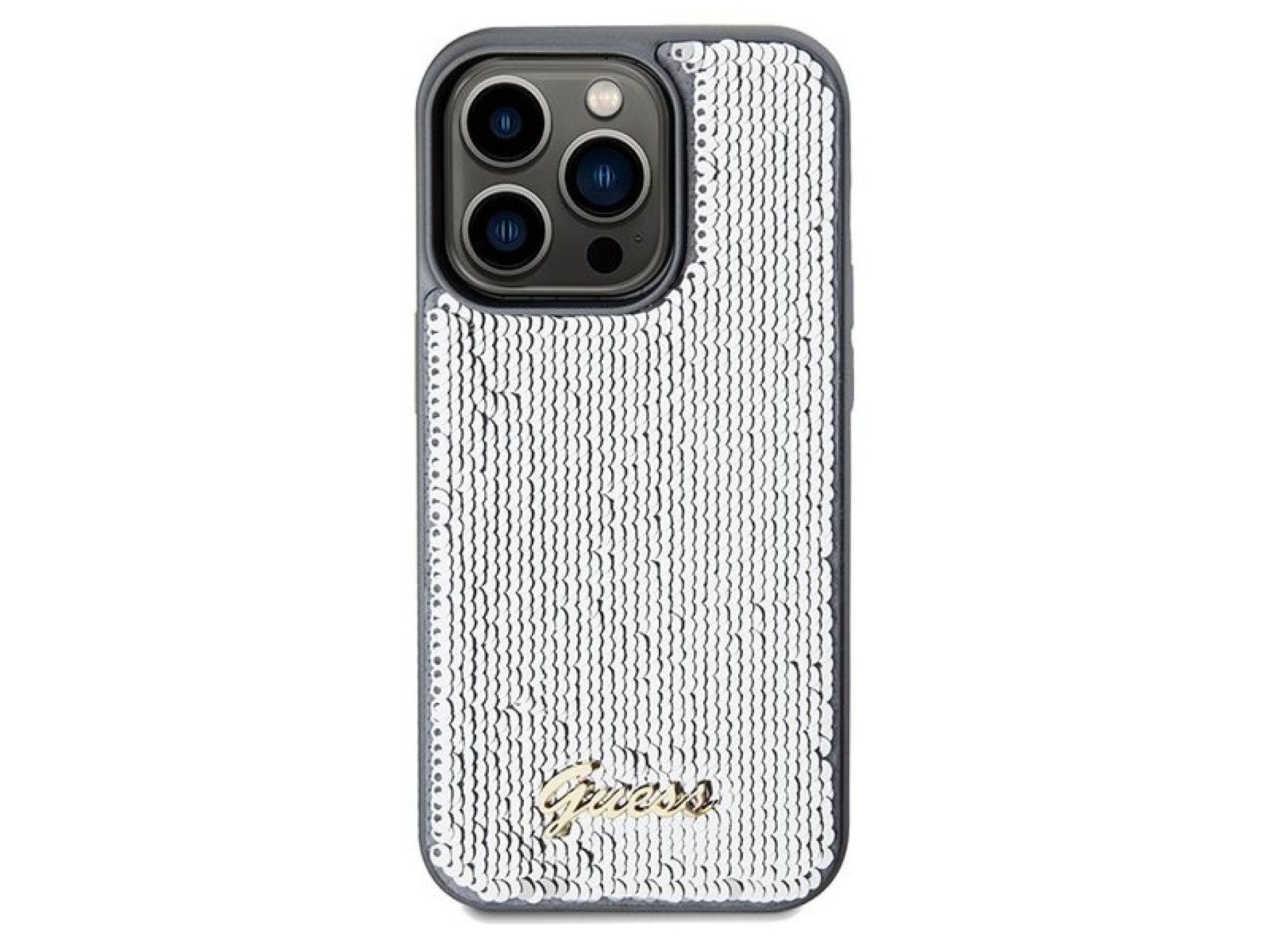 Guess Sequin Script Metal case for iPhone 14 Pro - silver