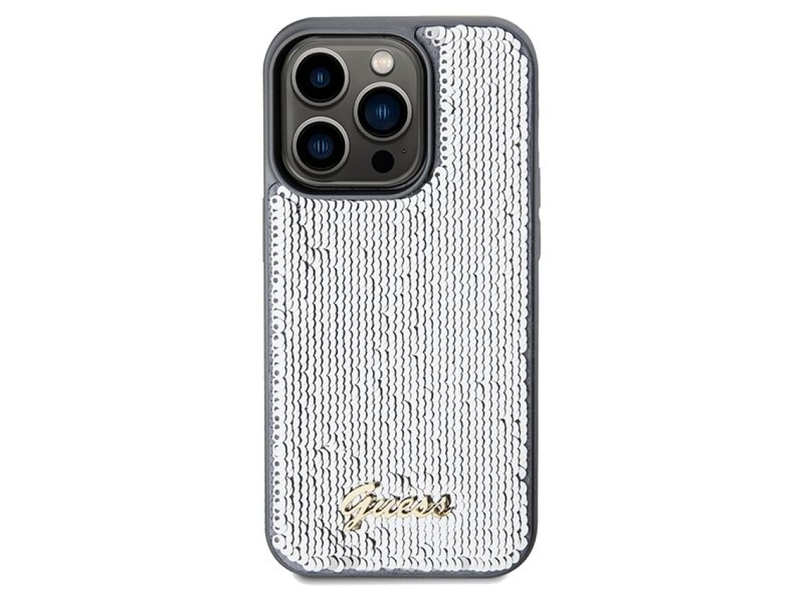 Guess Sequin Script Metal case for iPhone 14 Pro - silver