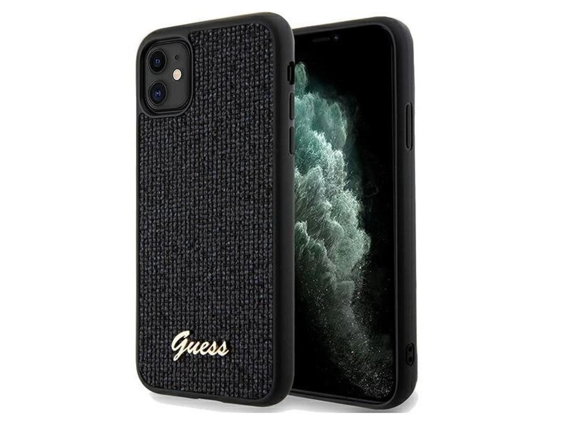 Funda Guess Disco Metal Script para iPhone 11 / Xr - negra
