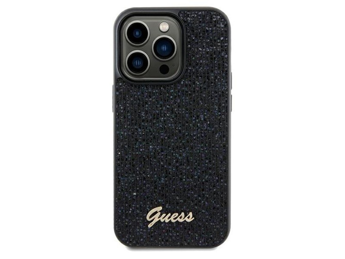 Capa Guess Disco Metal Script para iPhone 13 Pro / 13 - preta