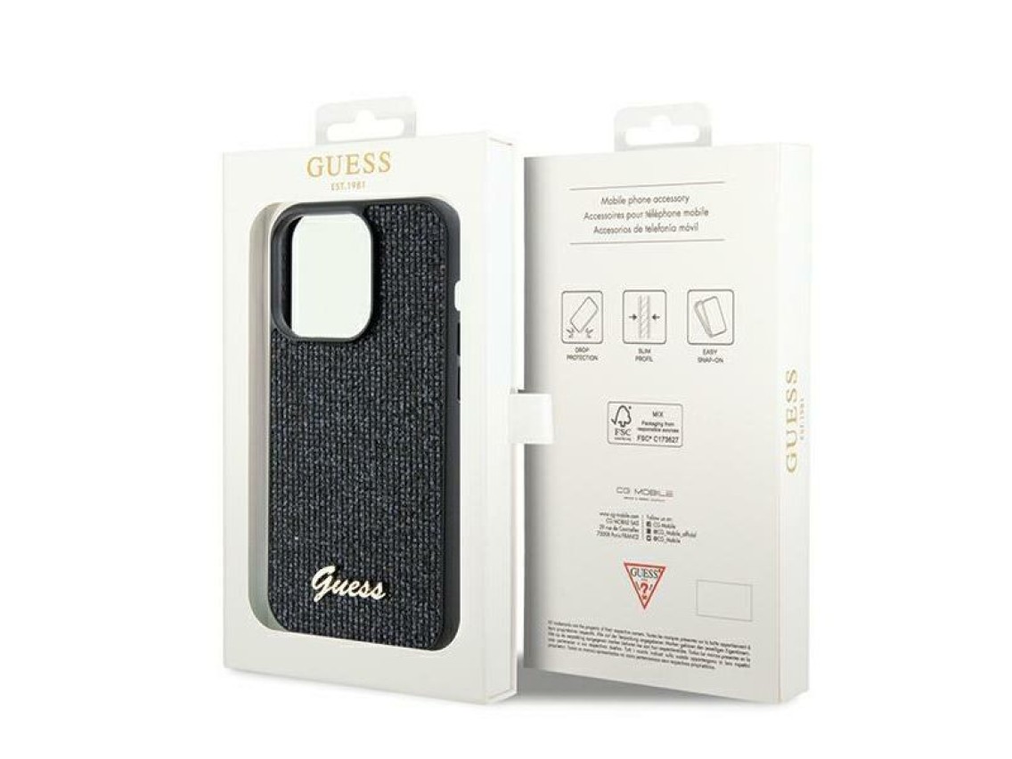 Capa Guess Disco Metal Script para iPhone 13 Pro / 13 - preta