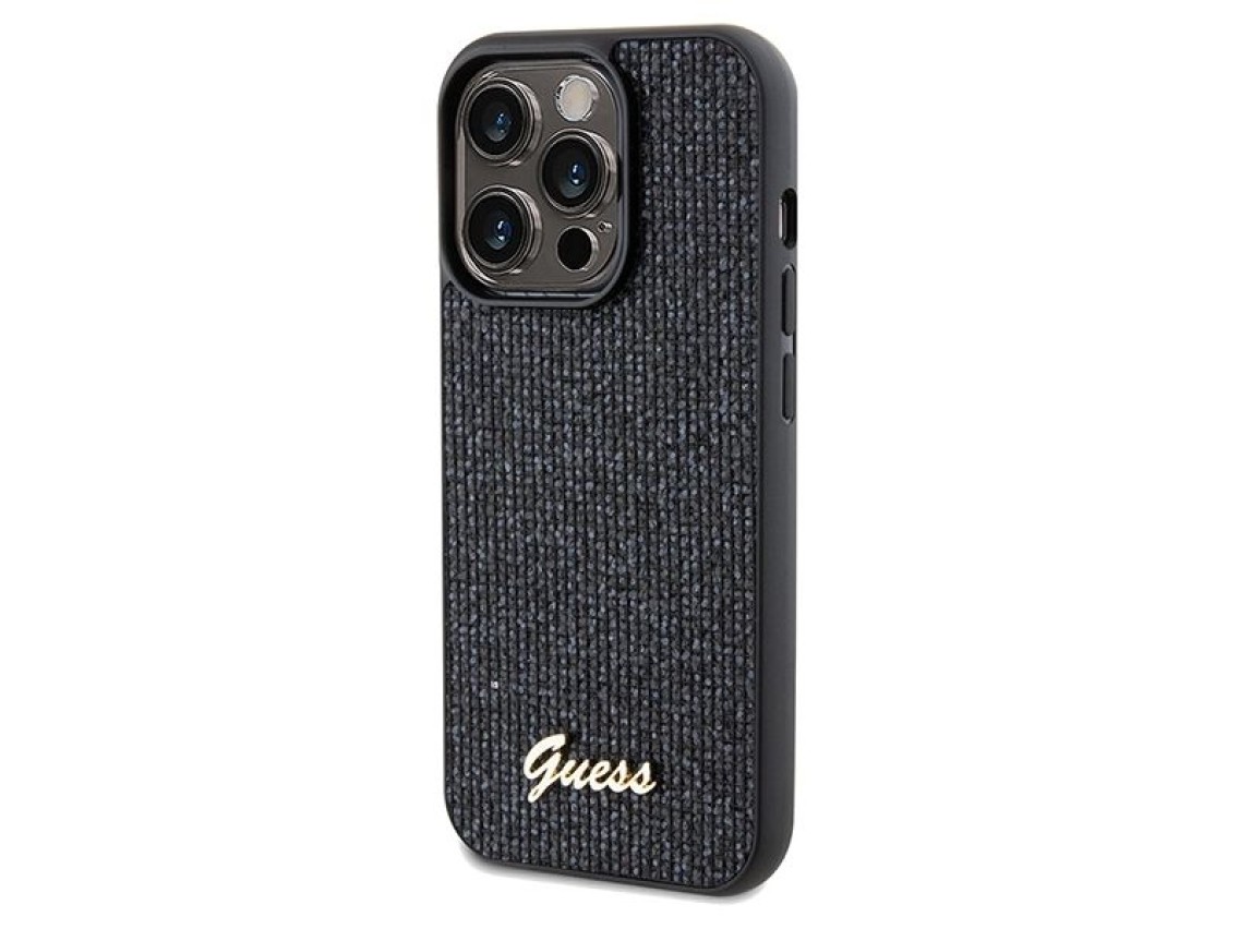 Capa Guess Disco Metal Script para iPhone 14 Pro - preta