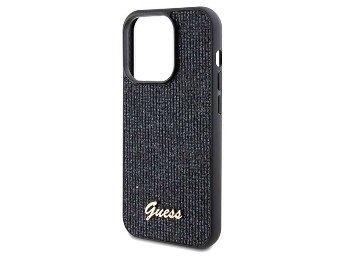Capa Guess Disco Metal Script para iPhone 14 Pro - preta