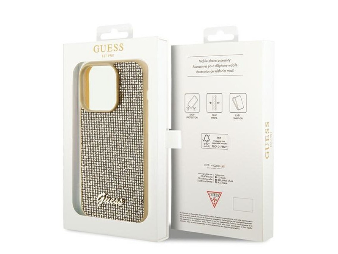 Guess Disco Metal Script case for iPhone 14 Pro - gold