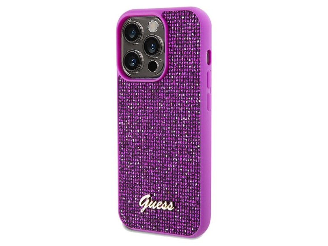 Capa Guess Disco Metal Script para iPhone 14 Pro - fúcsia