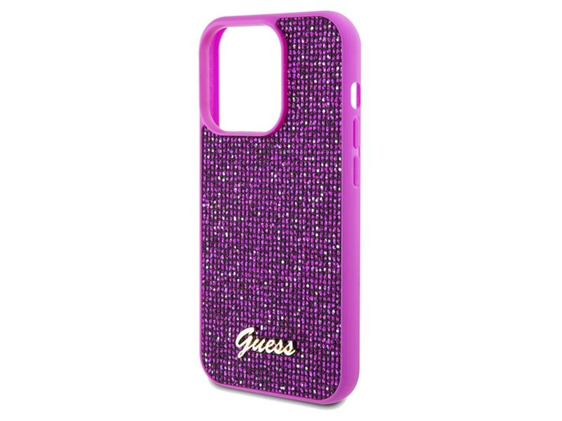 Capa Guess Disco Metal Script para iPhone 14 Pro - fúcsia