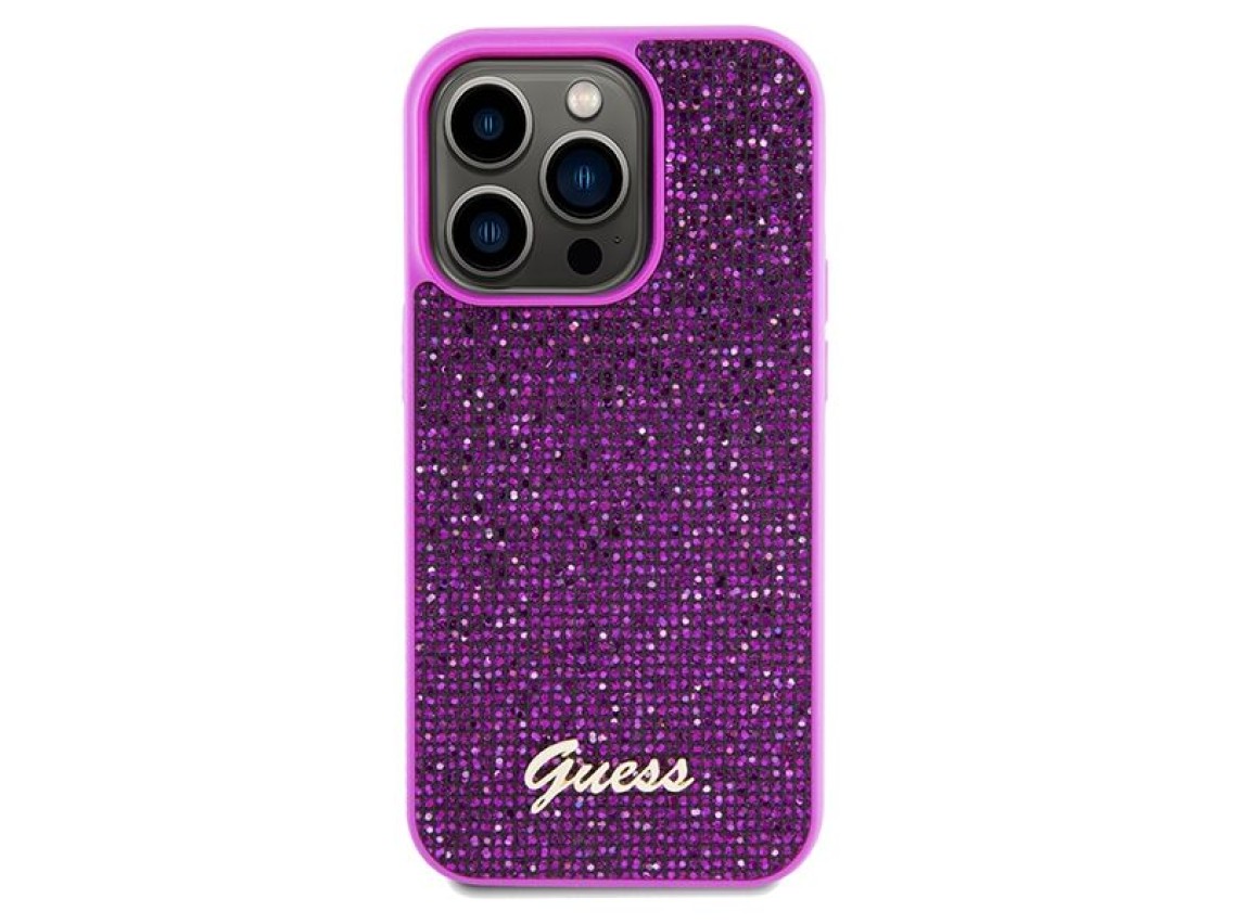 Capa Guess Disco Metal Script para iPhone 14 Pro Max - fúcsia