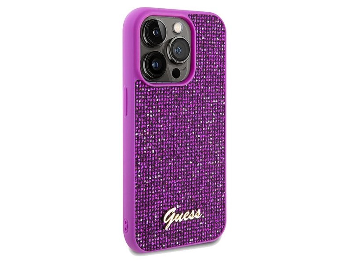 Capa Guess Disco Metal Script para iPhone 14 Pro Max - fúcsia