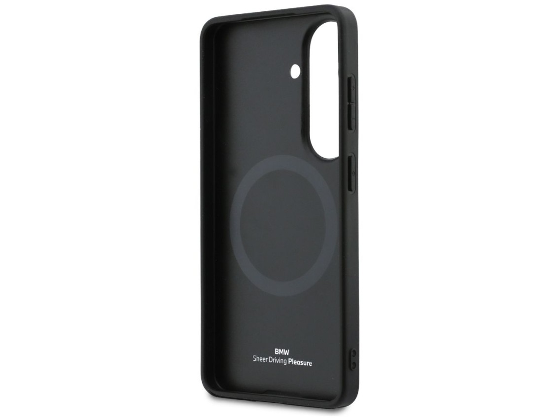 Funda de cuero BMW con estampado en caliente y MagSafe para Samsung Galaxy S26 - Negra