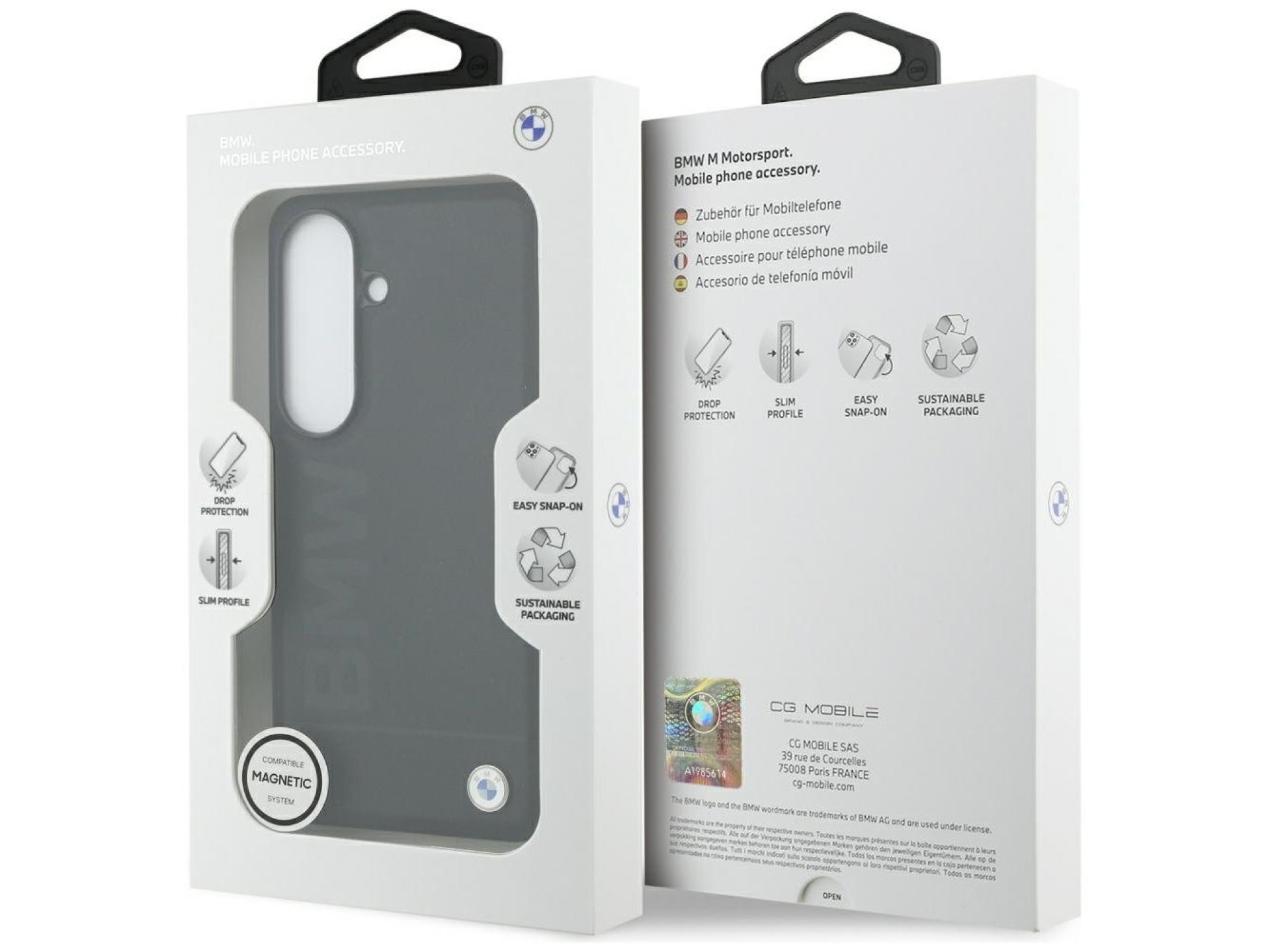 Funda de cuero BMW con estampado en caliente y MagSafe para Samsung Galaxy S26 Plus - Negra