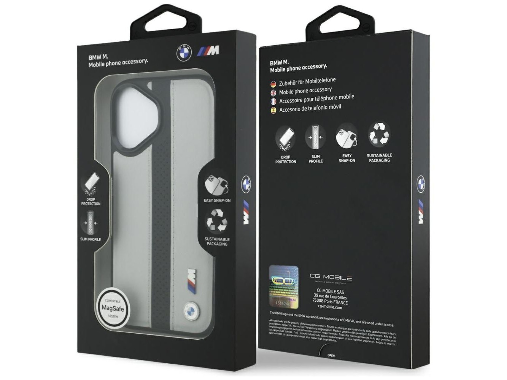 Funda MagSafe BMW M con logotipo de franja perforada para iPhone 17 - Gris