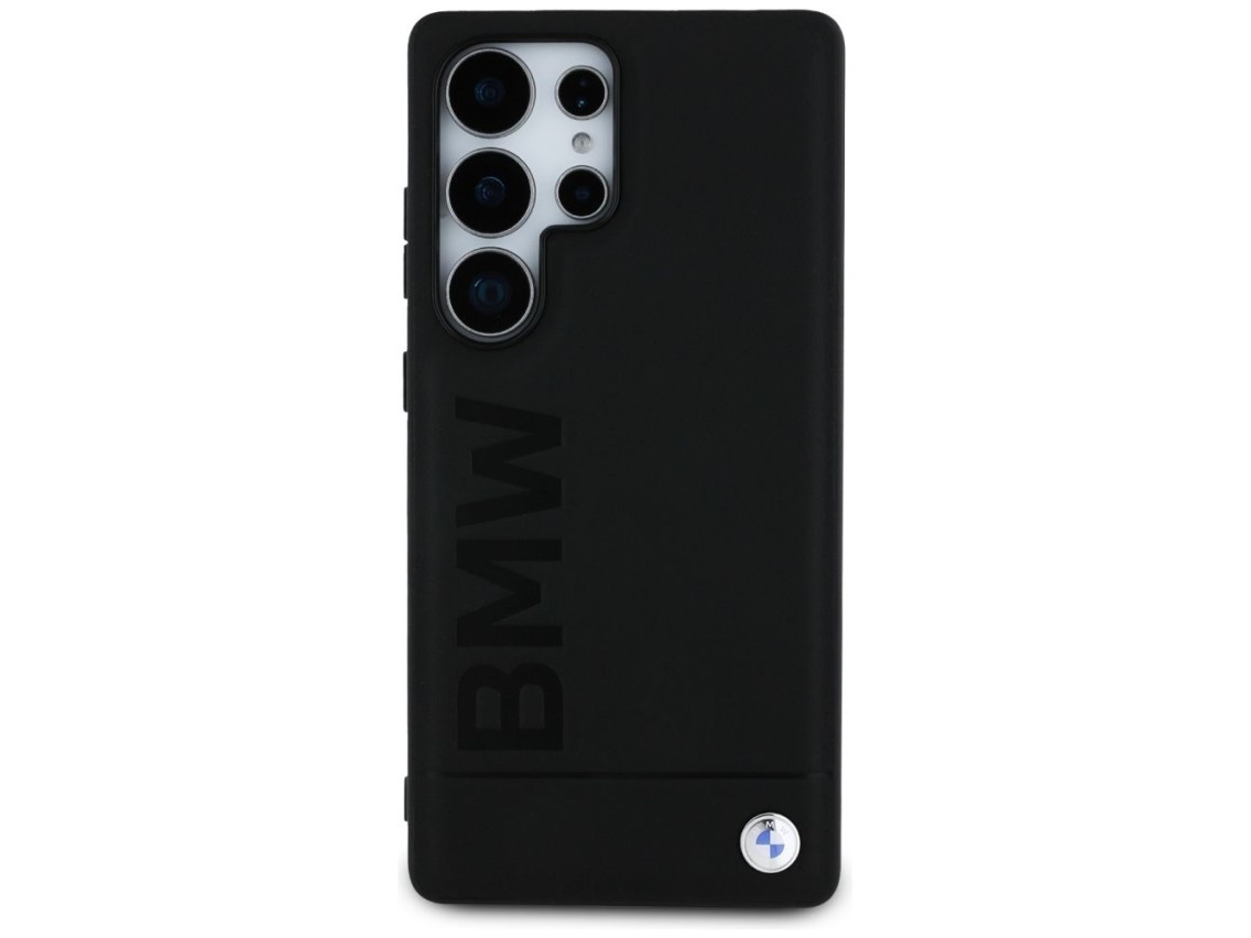 Capa de couro BMW com logotipo grande para Samsung Galaxy S25 Ultra - Preta