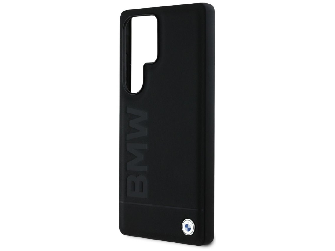 Capa de couro BMW com logotipo grande para Samsung Galaxy S25 Ultra - Preta