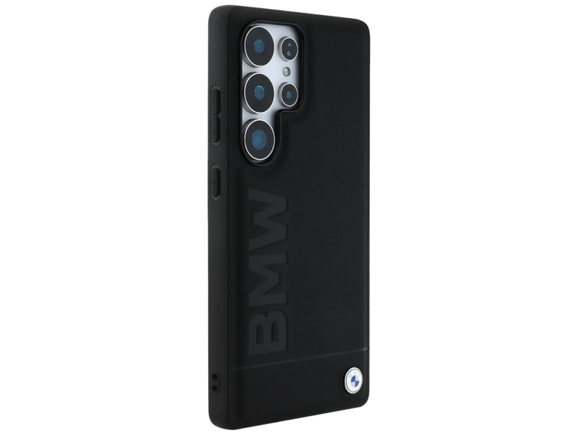 Capa de couro BMW com logotipo grande para Samsung Galaxy S25 Ultra - Preta