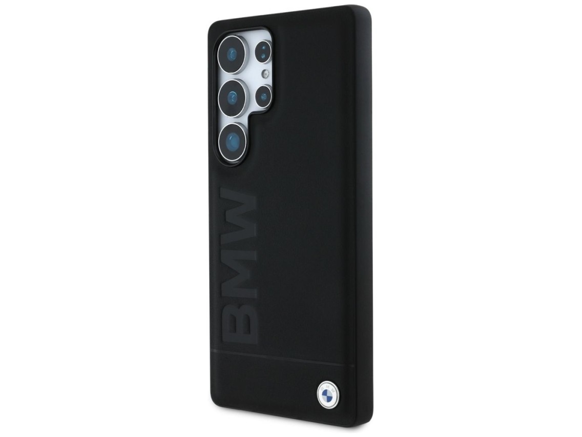Capa de couro BMW com logotipo grande para Samsung Galaxy S25 Ultra - Preta