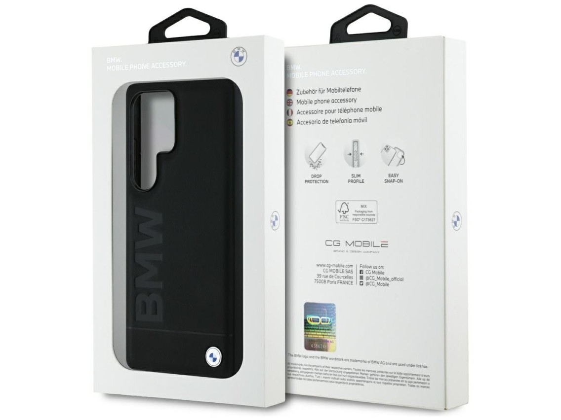 Capa de couro BMW com logotipo grande para Samsung Galaxy S25 Ultra - Preta