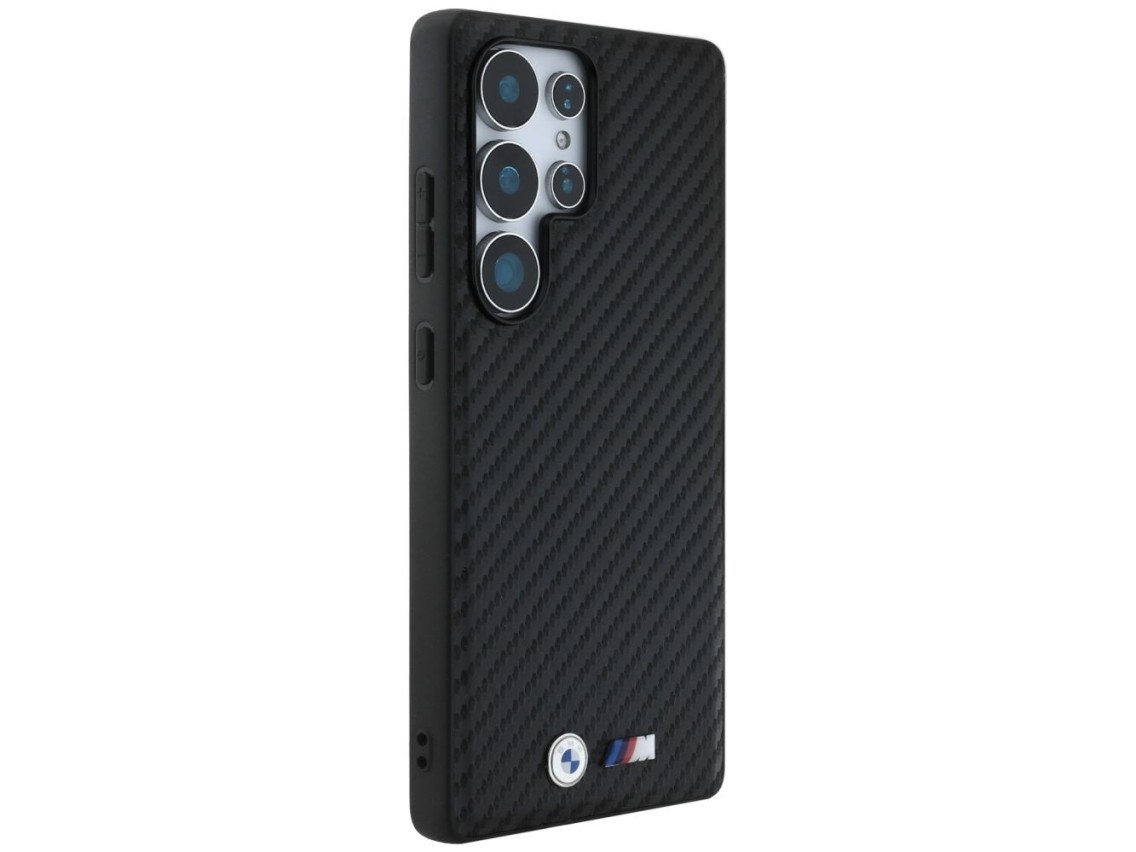 Capa MagSafe em couro e fibra de carbono da BMW para Samsung Galaxy S25 Ultra - Preta