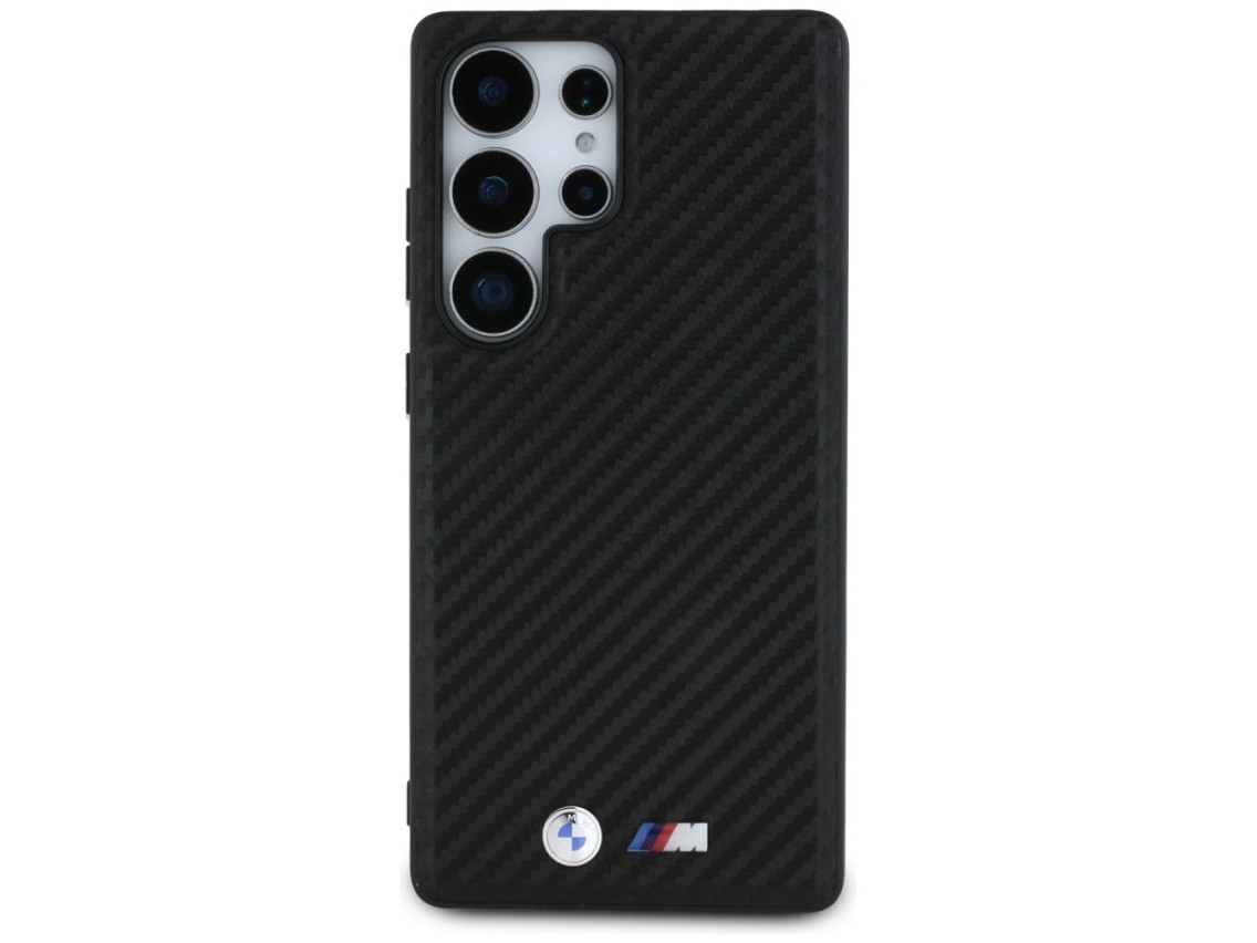 Capa MagSafe em couro e fibra de carbono da BMW para Samsung Galaxy S25 Ultra - Preta