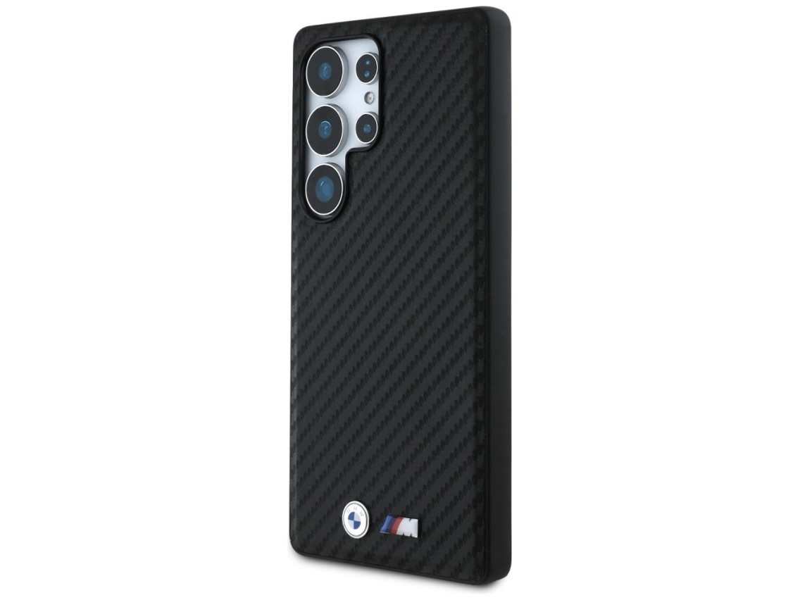 Capa MagSafe em couro e fibra de carbono da BMW para Samsung Galaxy S25 Ultra - Preta