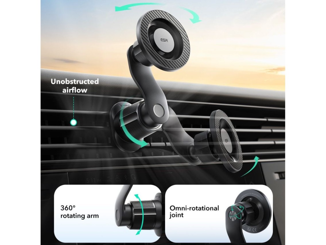 Suporte para saída de ar veicular ESR OmniLock MagSafe - Preto