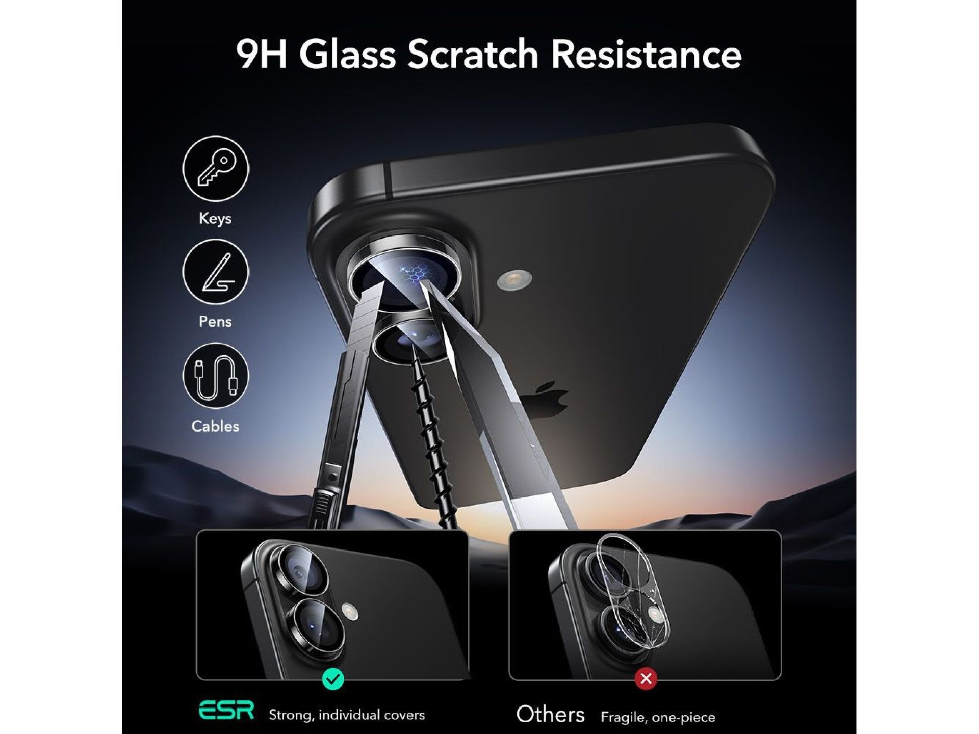 Capa protetora de câmera ESR Armorite para iPhone 16 / 16 Plus / 17 - Transparente