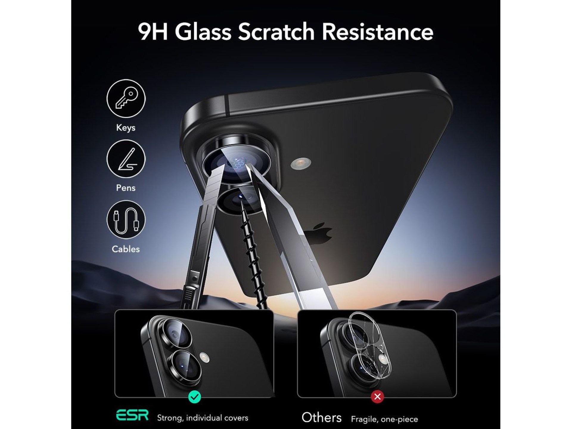 Capa protetora de câmera ESR Armorite para iPhone 16 / 16 Plus / 17 - Preta