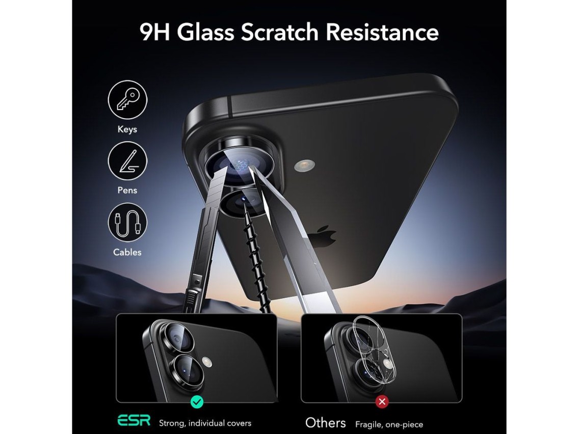 Capa protetora de câmera ESR Armorite para iPhone 16 / 16 Plus / 17 - Preta