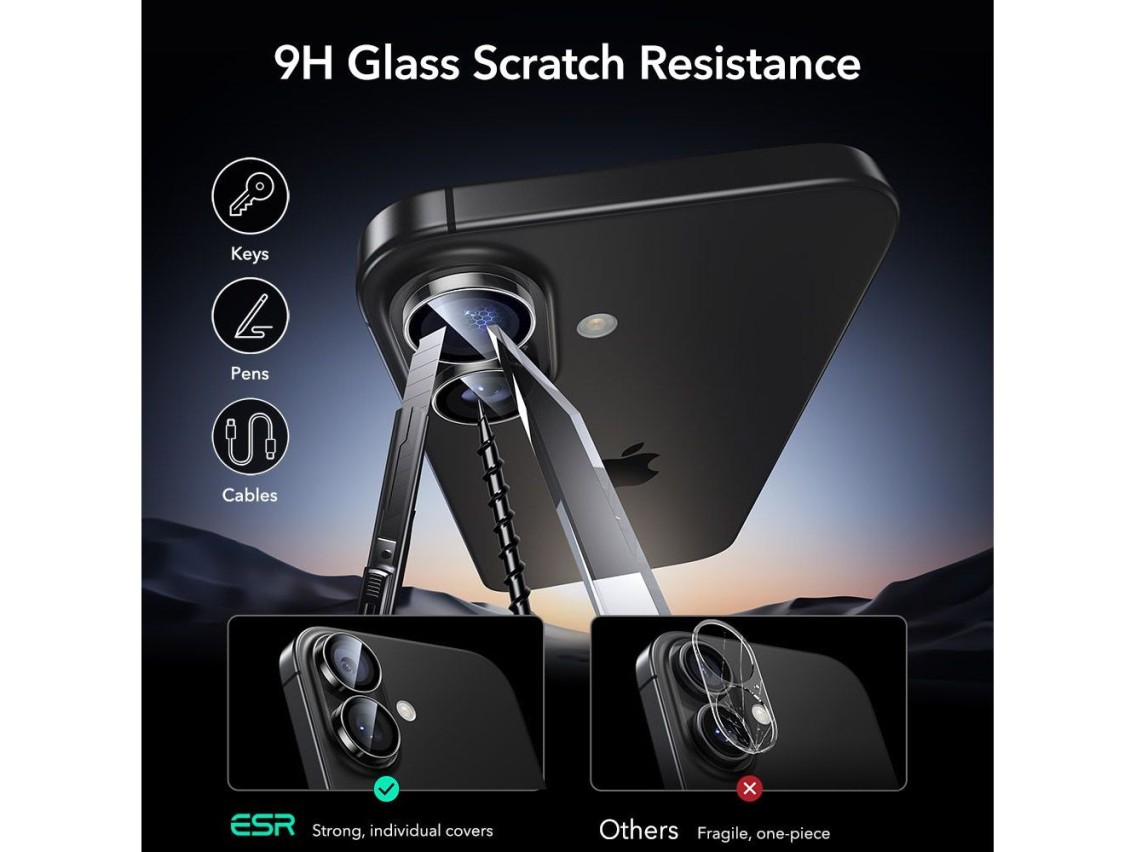 Capa protetora de câmera ESR Armorite para iPhone 16 / 16 Plus / 17 - Transparente
