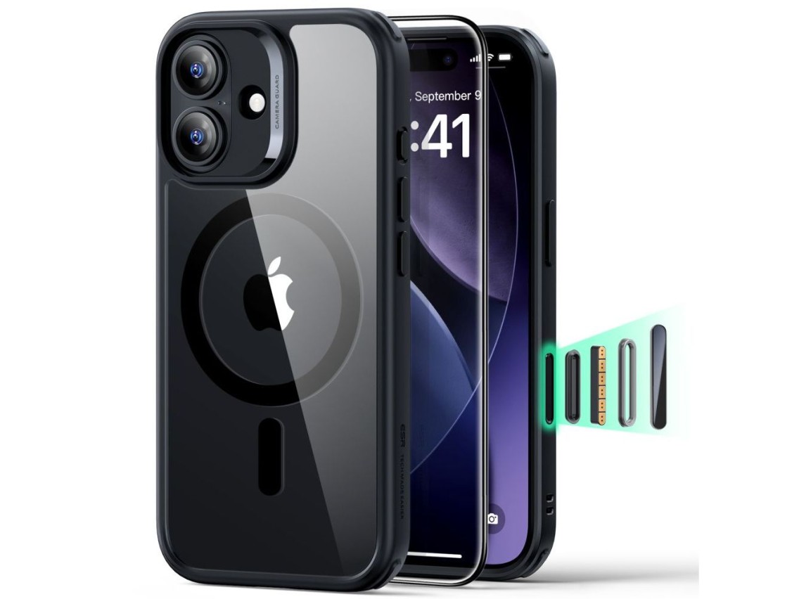 Conjunto ESR Classic Hybrid MagSafe + Película de Vidro Temperado para iPhone 17 - Preto Transparent