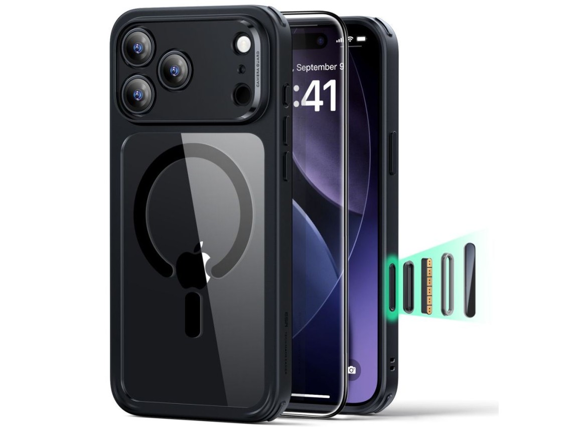 Juego de fundas ESR Classic Hybrid MagSafe + cristal templado para iPhone 17 Pro - Negro transparent