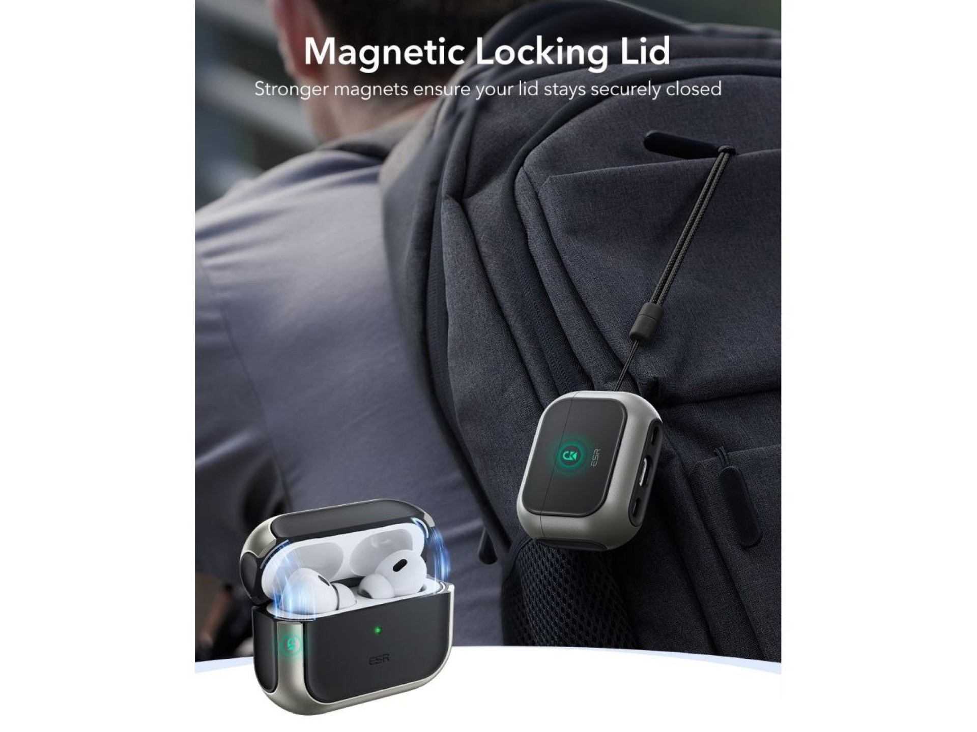 ESR Orbit HaloLock MagSafe Case for AirPods Pro 3 - Gray & Black