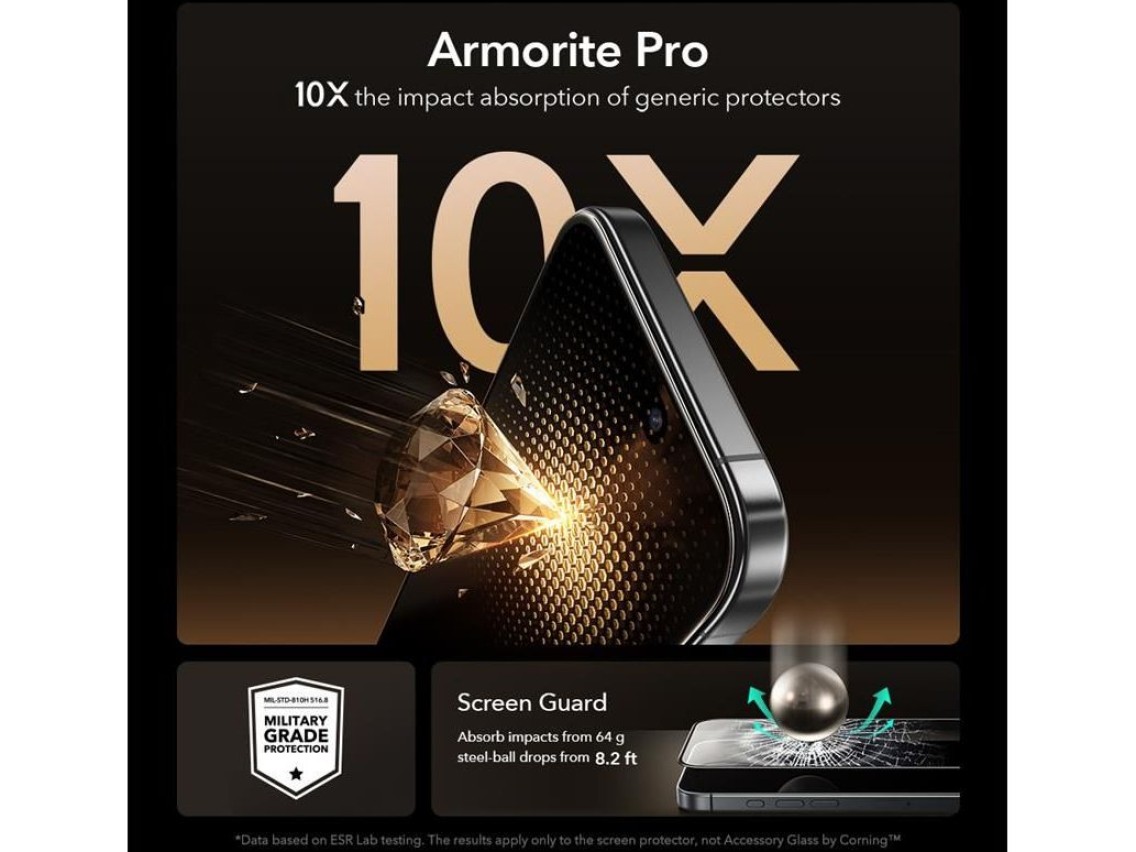 Protector de pantalla de vidrio templado ESR UltraFit Armorite Pro para iPhone 16 Pro / 17 - Transpa