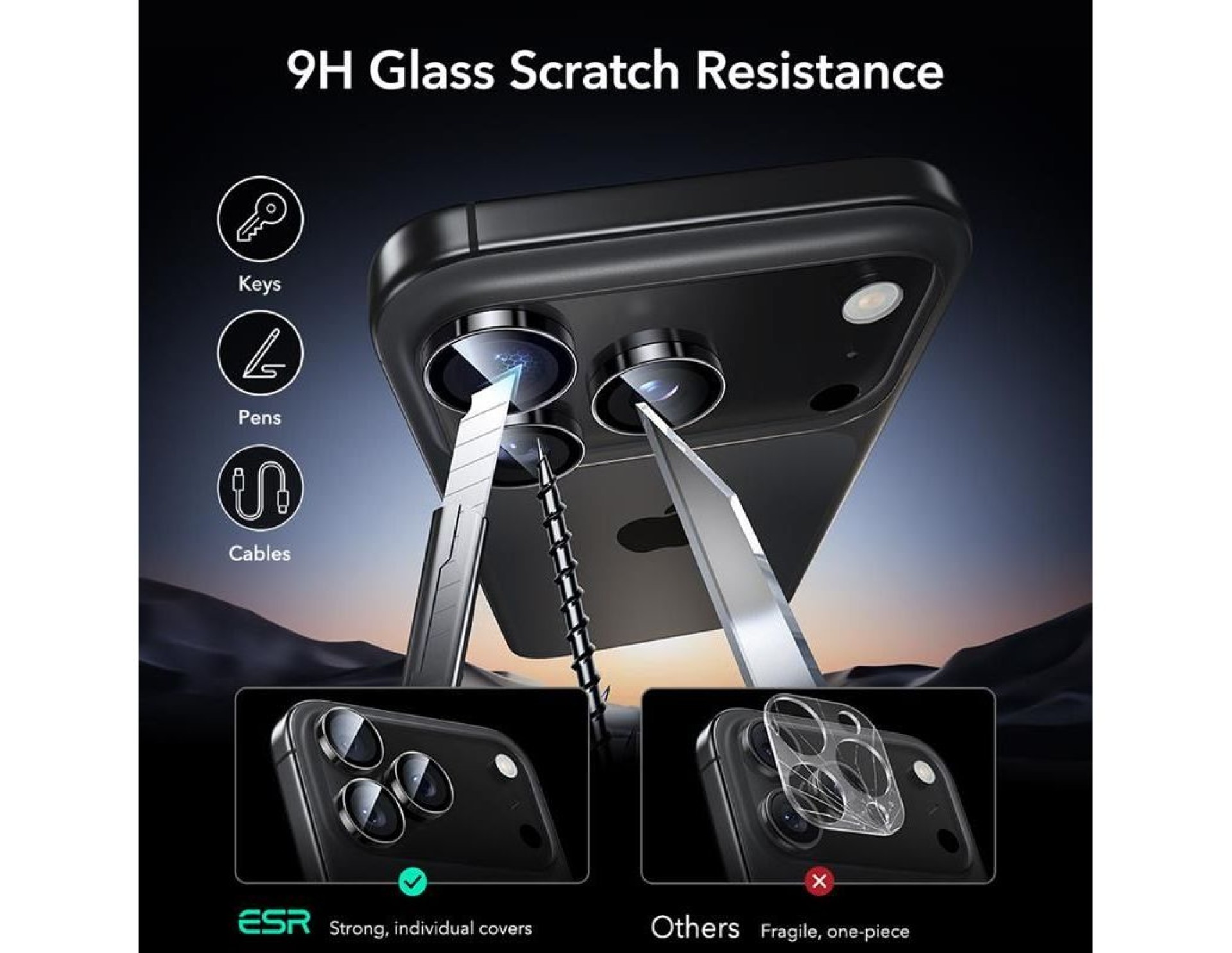 Protetor de câmera ESR Armorite para iPhone 14 Pro / Pro Max / 15 Pro / Pro Max / 16 Pro / Pro Max /