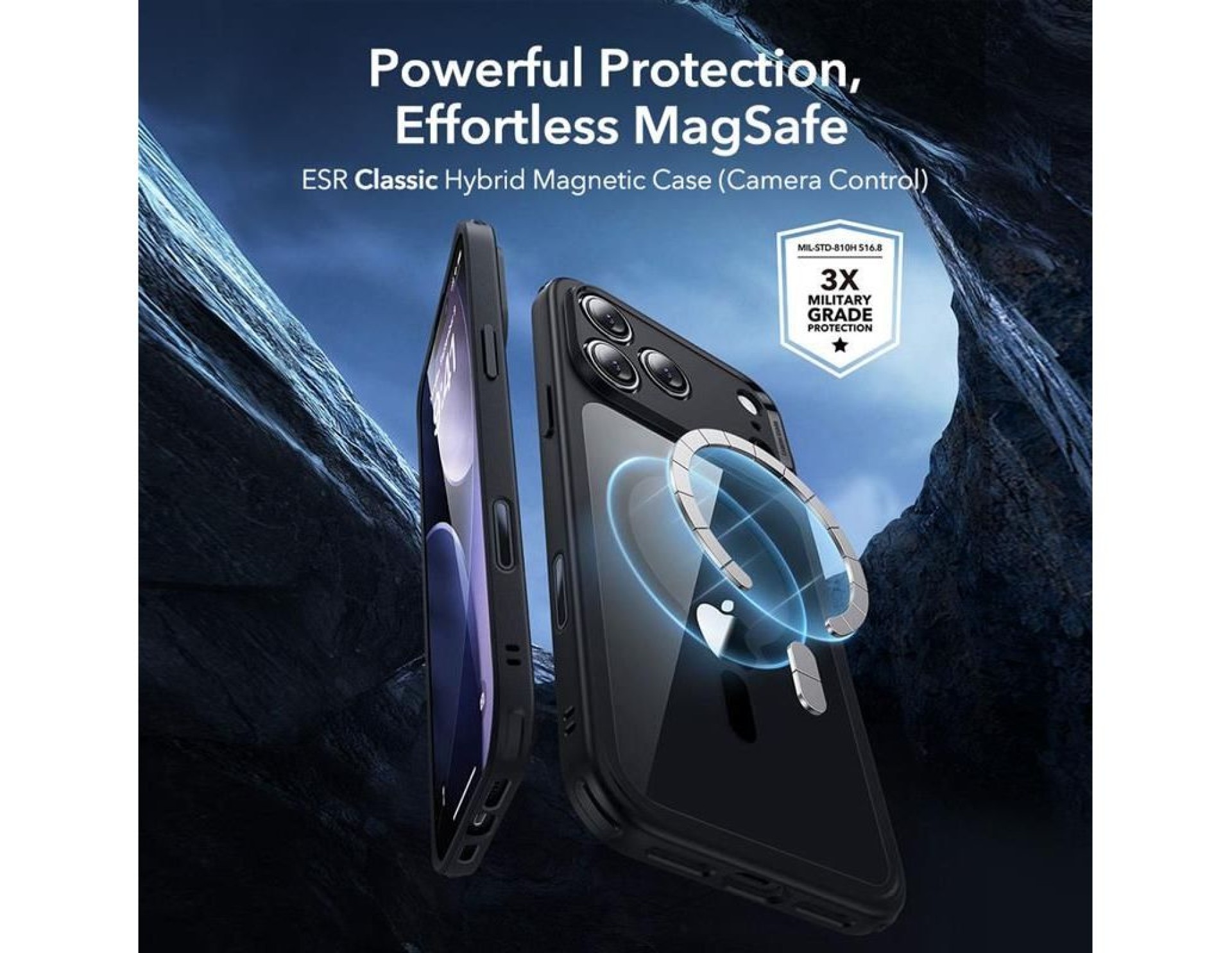 Juego de fundas ESR Classic Hybrid MagSafe + cristal templado para iPhone 17 Pro - Negro transparent