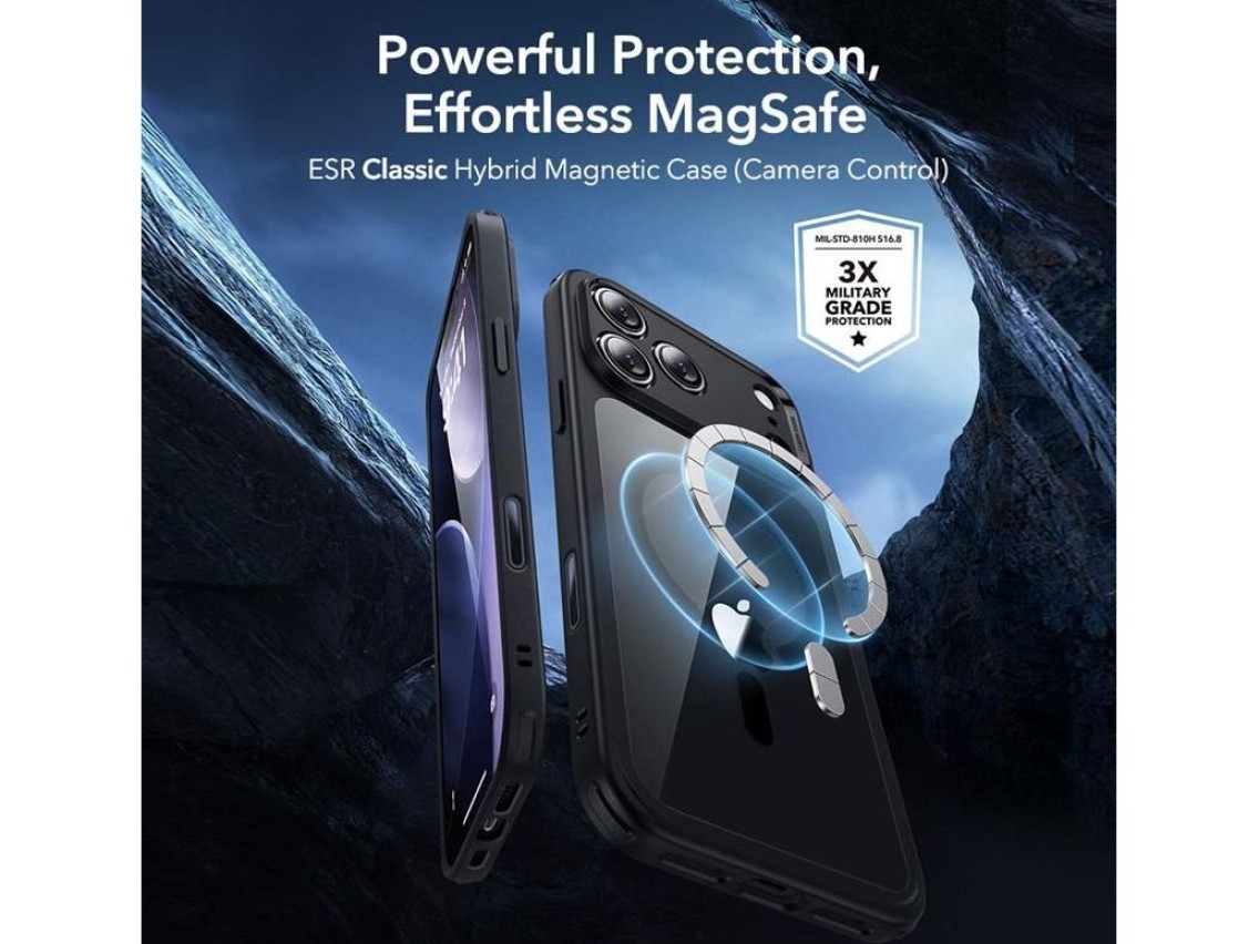 Juego de fundas ESR Classic Hybrid MagSafe + cristal templado para iPhone 17 Pro - Negro transparent