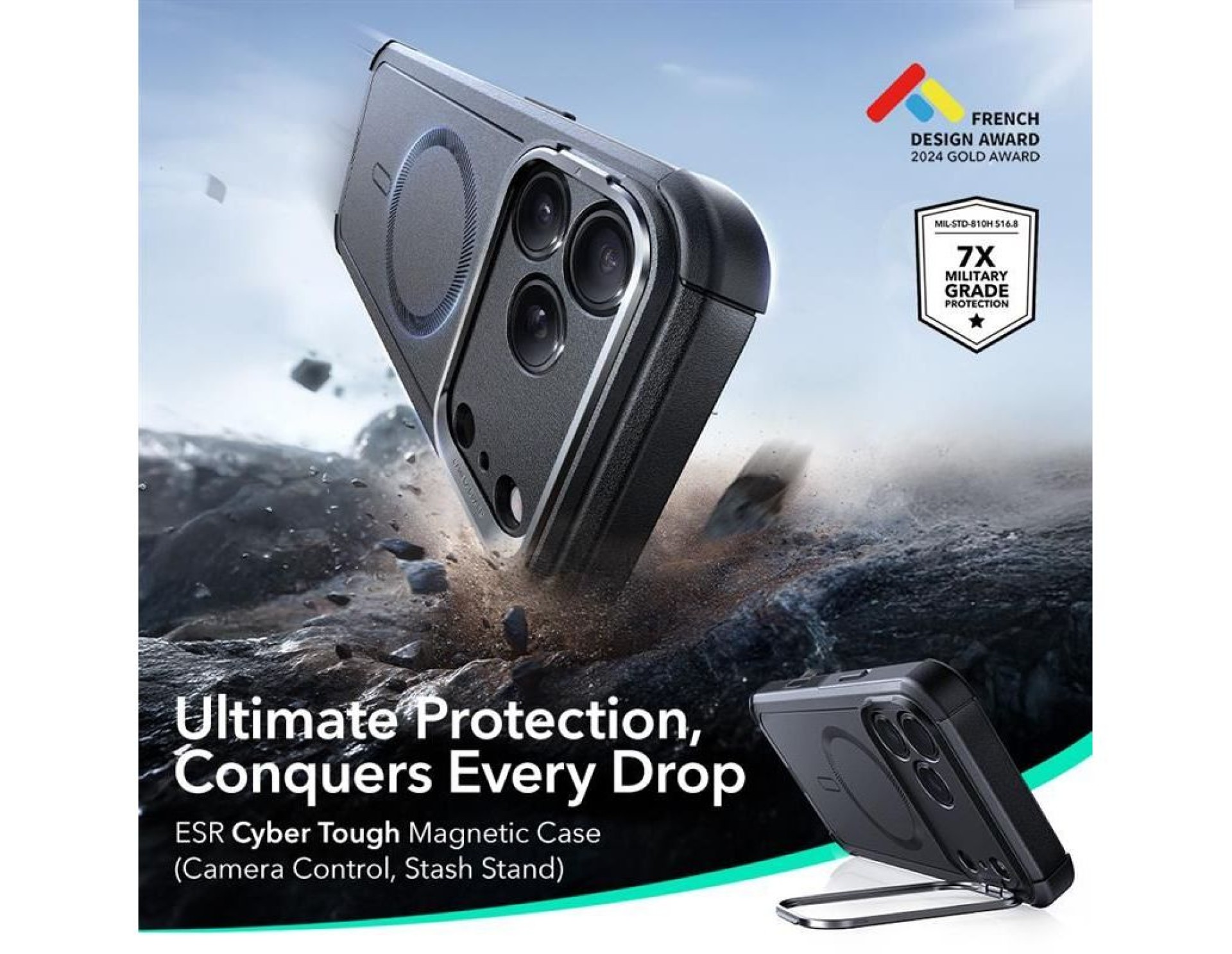 Capa MagSafe com suporte ESR Cyber ??para iPhone 17 Pro - Preta