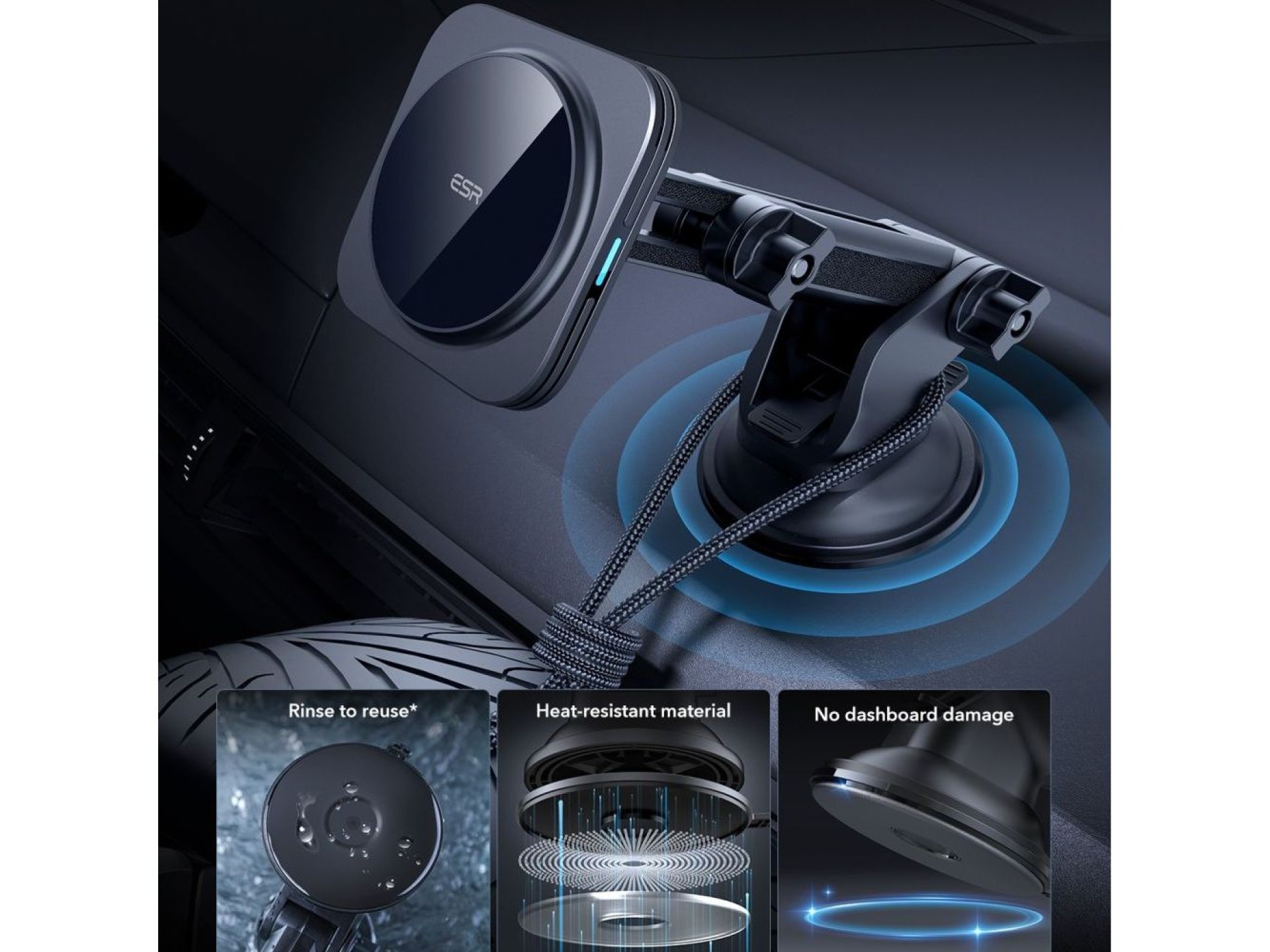 ESR Halolock Magnetic MagSafe QI2 15W Car Holder - Black