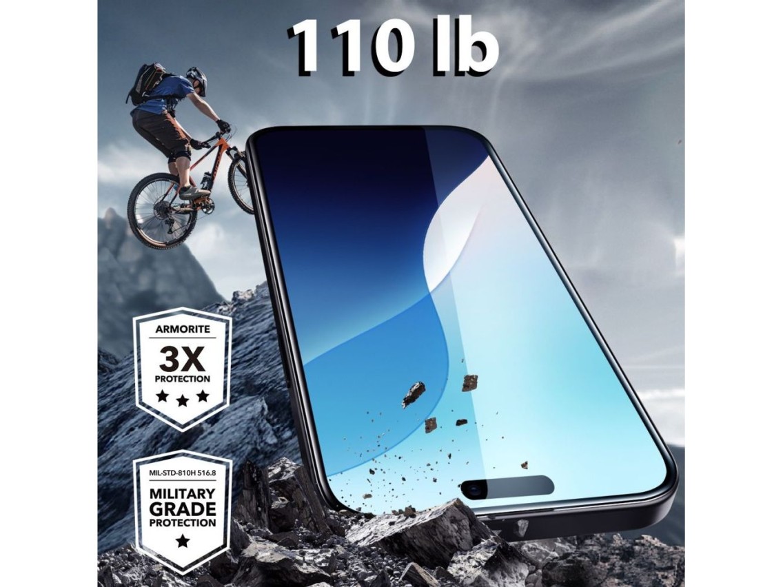Pel�cula de vidro temperado ESR Armorite para iPhone 16 com aplicador - com moldura preta