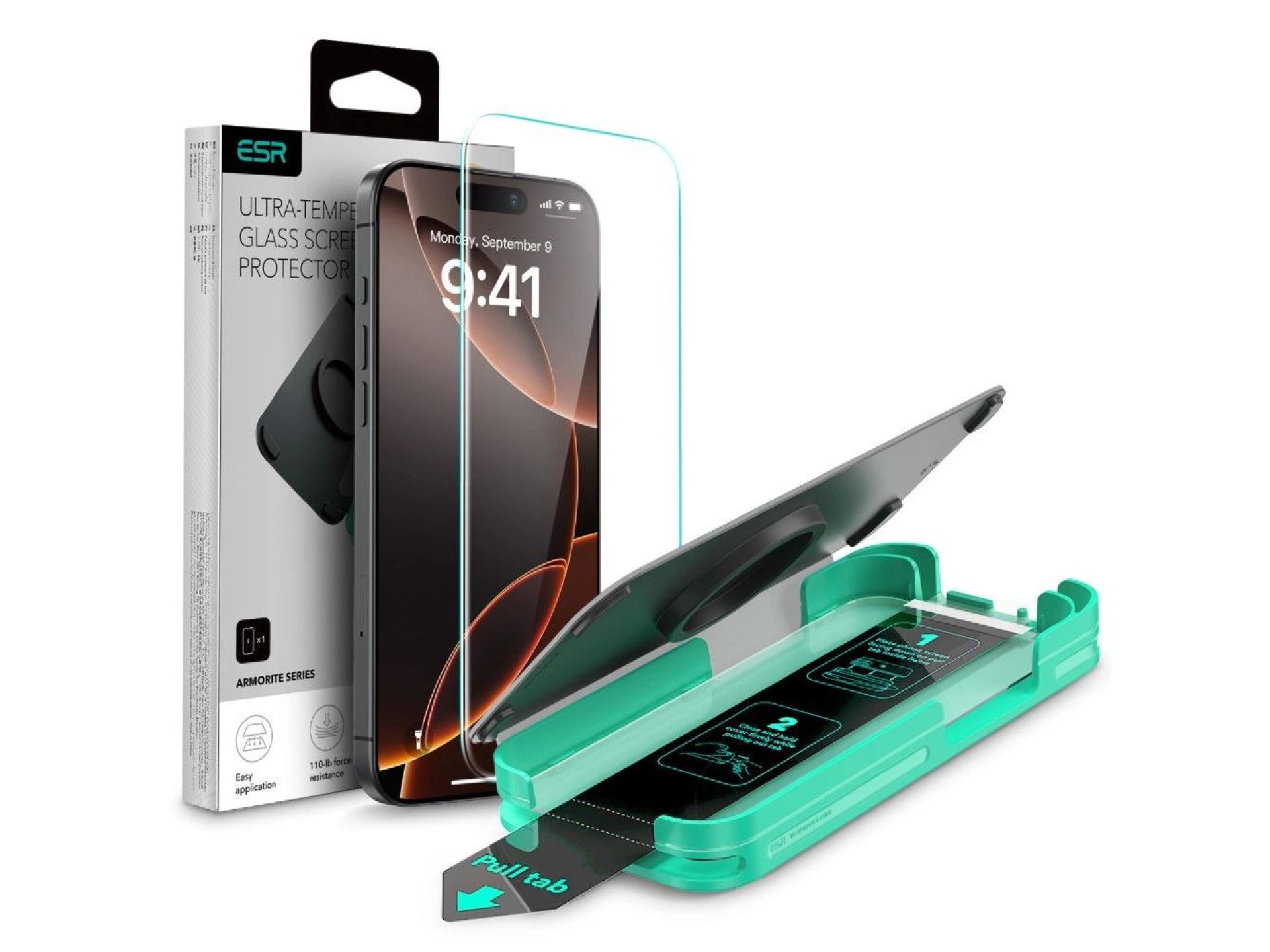 Película de vidro temperado ESR Armorite para iPhone 16 Pro Max - com moldura preta