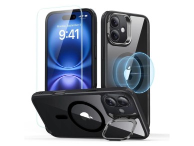 ESR Classic Hybrid Kickstand Halolock MagSafe Case Set + Tempered Glass for iPhone 16 - Black ESR Classic Hybrid Kickstand Halolock MagSafe Case Set + Tempered Glass for iPhone 16 - Black