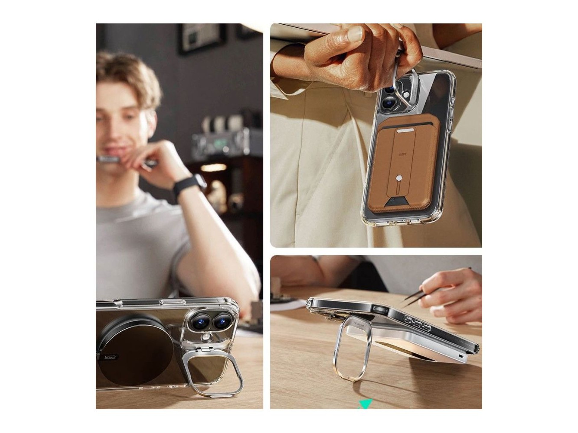 Conjunto de capa ESR Classic Hybrid com suporte, Halolock e MagSafe + película de vidro temperado pa