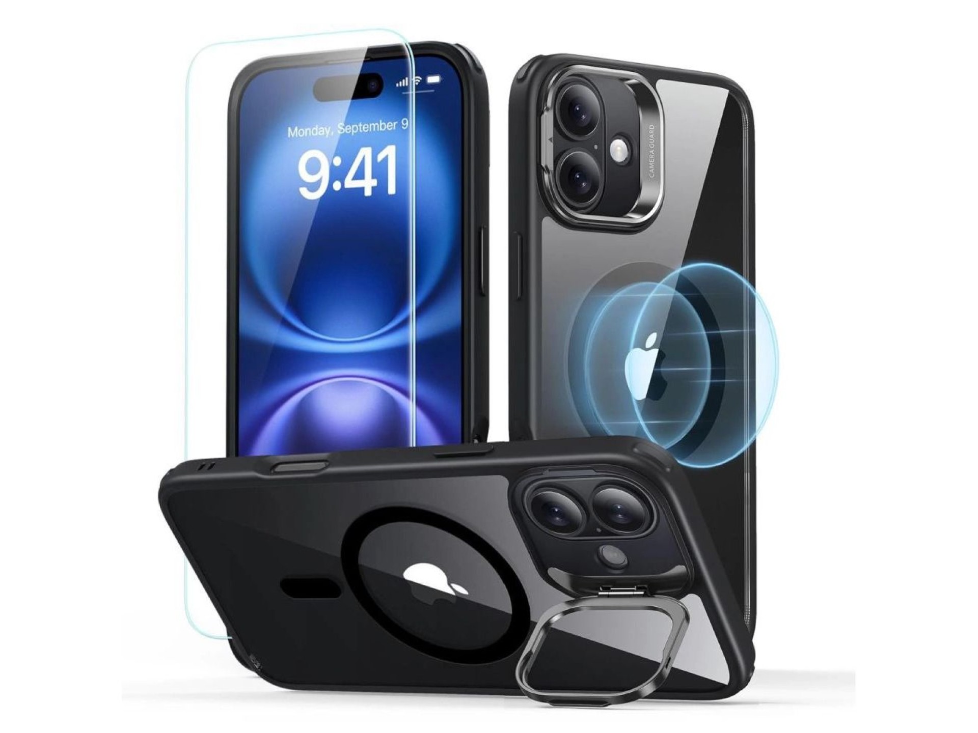 Funda ESR Classic Hybrid con soporte Halolock MagSafe + protector de pantalla de vidrio templado par