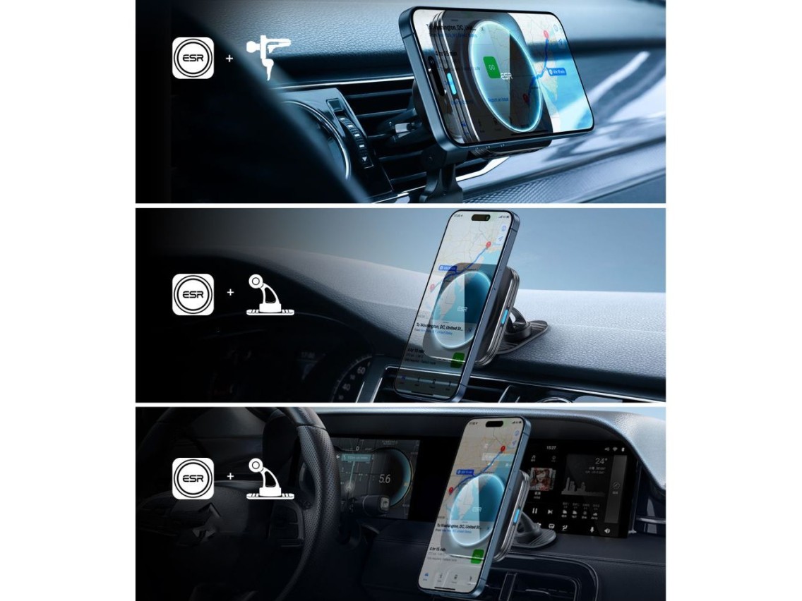 Suporte magnético para carro ESR Halolock QI2 com carregador indutivo MagSafe de 15 W para saída de