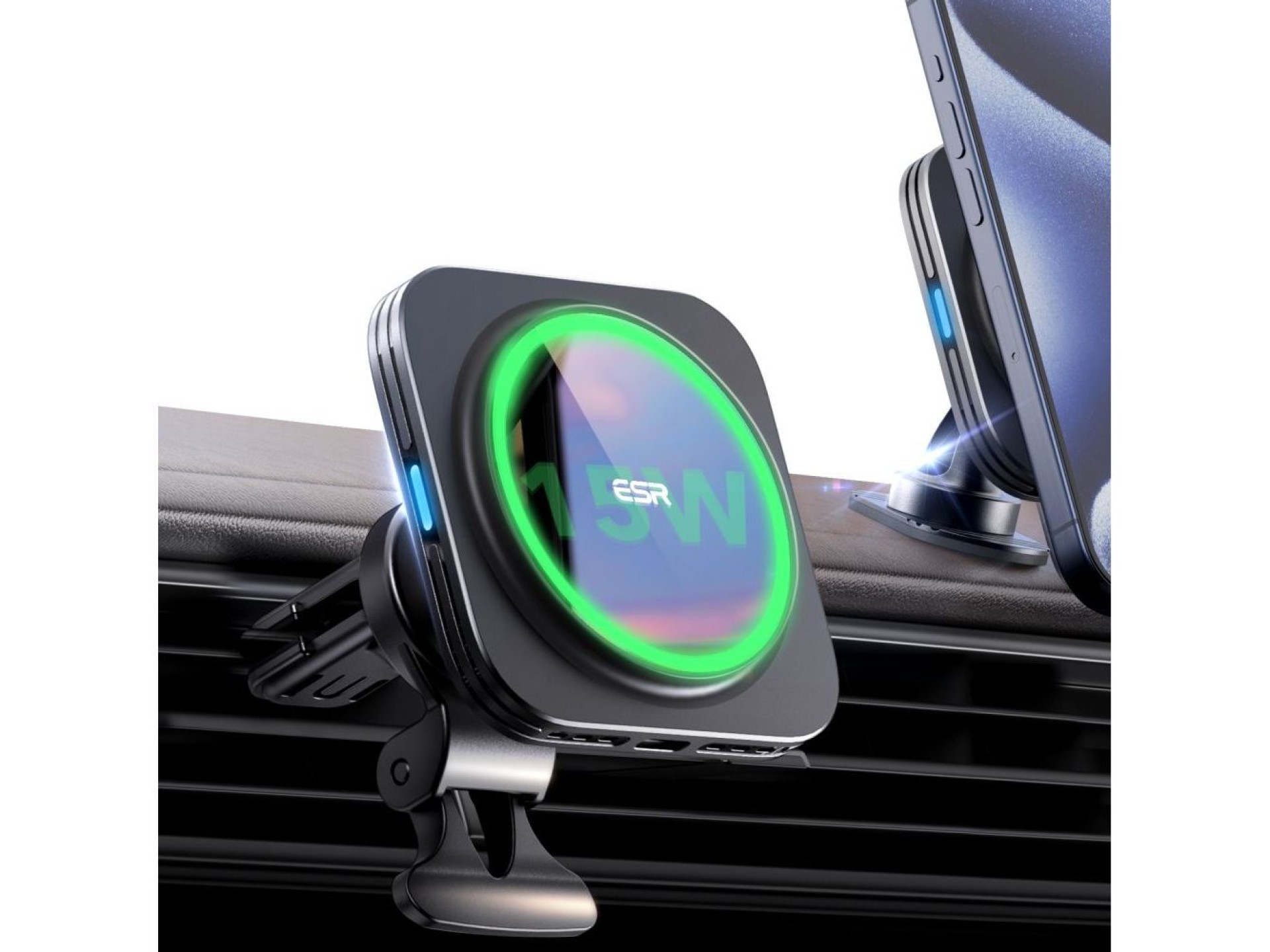 Suporte magnético para carro ESR Halolock QI2 com carregador indutivo MagSafe de 15 W para saída de