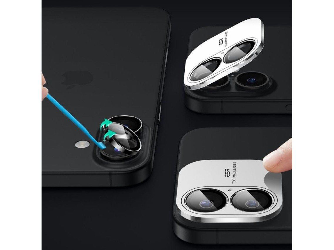 Película de vidro temperado ESR Armorite para câmera do iPhone 16 / 16 Plus - Preta