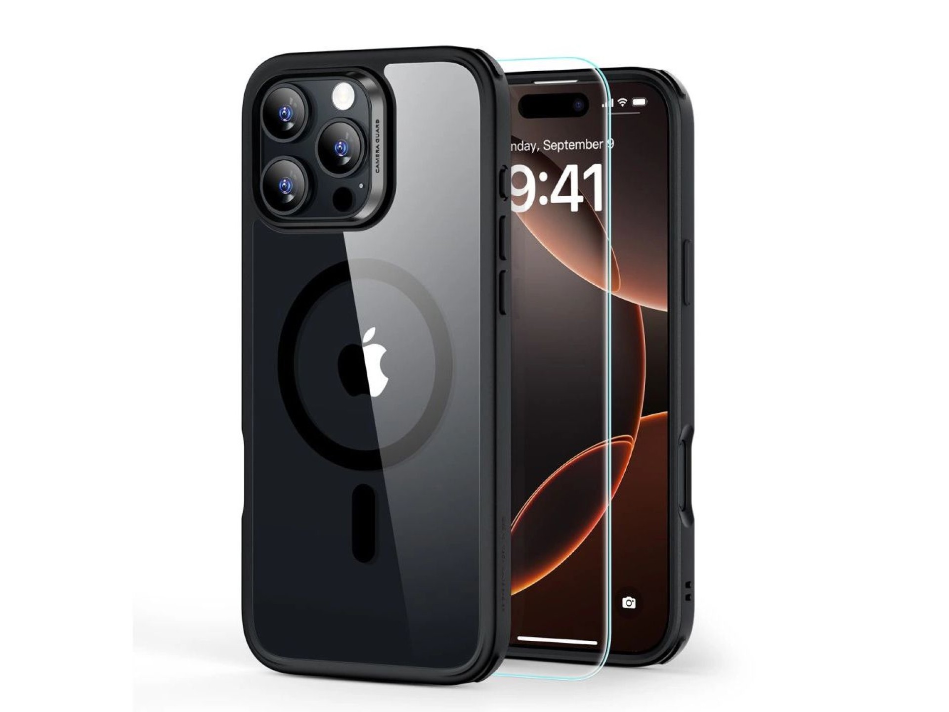ESR Classic Hybrid Halolock MagSafe Case + Tempered Glass for iPhone 16 Pro - Clear with Black Frame